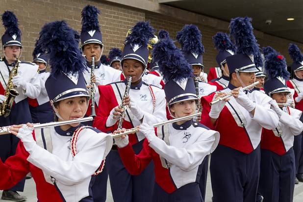 Members of the Valley High School band perform during an official opening ceremony for the Downtown Grand in downtown Las Vegas Tuesday, Nov. 12, 2013.