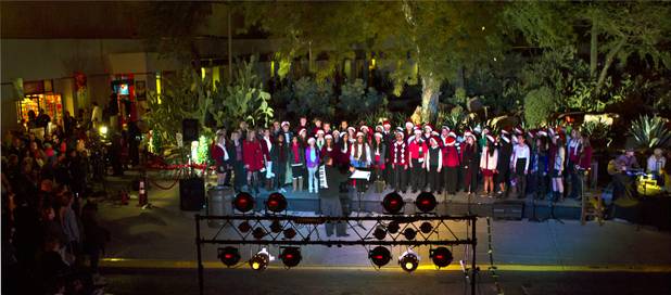 A choir comprised of Las Vegas school students performs holiday songs for the crowd to open the 20th anniversary of Ethel M's Cactus Lighting event on Tuesday, Nov. 12, 2013.