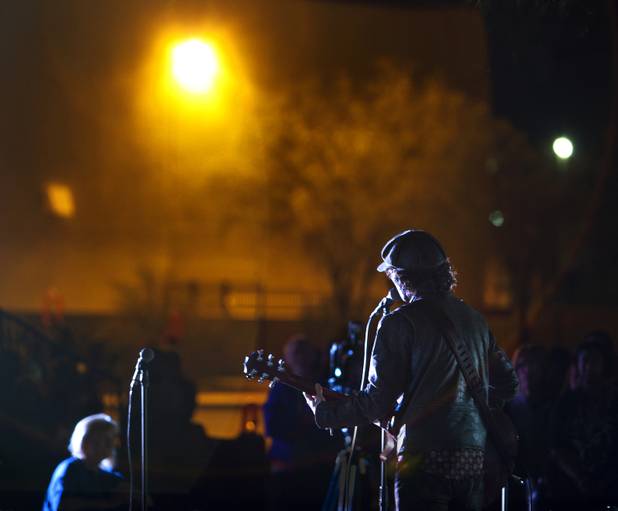 Musician Michael Grimm performs a few holiday tunes during the 20th anniversary of Ethel M's Cactus Lighting on Tuesday, Nov. 12, 2013.