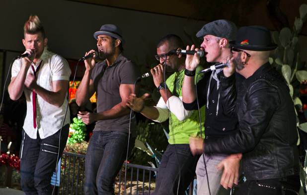 Musical group MO5AIC performs a few holiday songs for the crowd during the 20th anniversary of Ethel M's Cactus Lighting on Tuesday, Nov. 12, 2013.