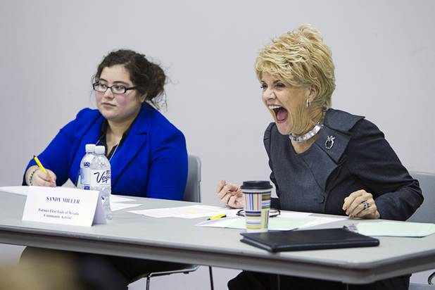 Moderator Sandy Miller, former first lady of Nevada and community activist, reacts to a discussion during the annual Las Vegas Sun Youth Forum at the Las Vegas Convention Center Wednesday, Nov. 13, 2013.