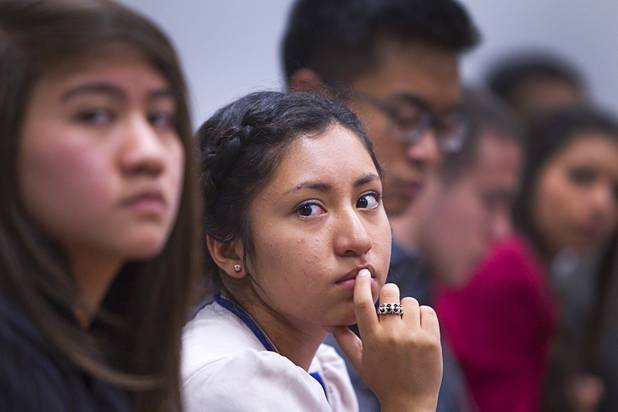 Alma Valenzuela of the Las Vegas Academy listens to a discussion on the death penalty during the annual Las Vegas Sun Youth Forum at the Las Vegas Convention Center Wednesday, Nov. 13, 2013.