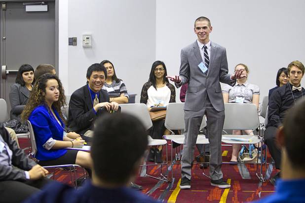 Nolan Benner of Foothill High School speaks during the annual Las Vegas Sun Youth Forum at the Las Vegas Convention Center Wednesday, Nov. 13, 2013.