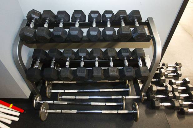 Dumbells are shown at the Colosseum Training Center, in the Cashman Equipment complex on St. Rose Parkway, Thursday, Nov. 14, 2013.