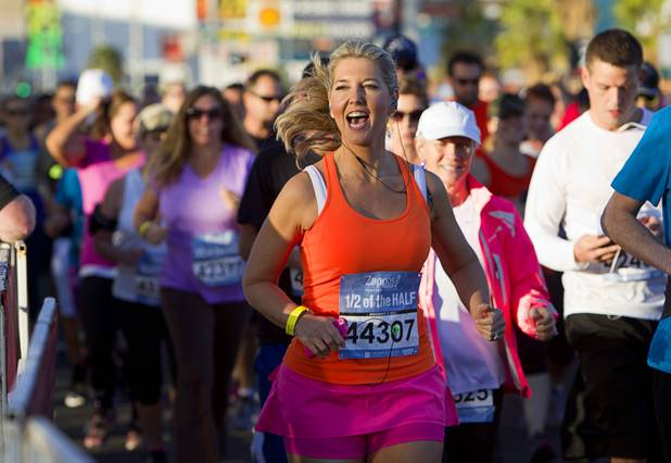 Runners head out at the start of the Zappos.com "1/2 of the Half" run during the 5th annual Rock 'n' Roll Las Vegas Marathon Sunday, Nov. 17, 2013.
