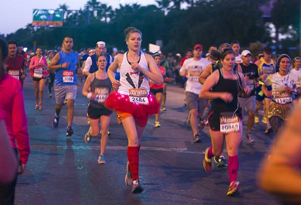 Half-marathon runners head north on Las Vegas Boulevard during the 5th annual Rock 'n' Roll Las Vegas Marathon Sunday, Nov. 17, 2013.