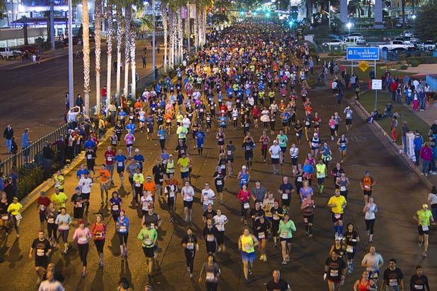 Half-marathon runners head north on Las Vegas Boulevard during the 5th annual Rock 'n' Roll Las Vegas Marathon Sunday, Nov. 17, 2013.