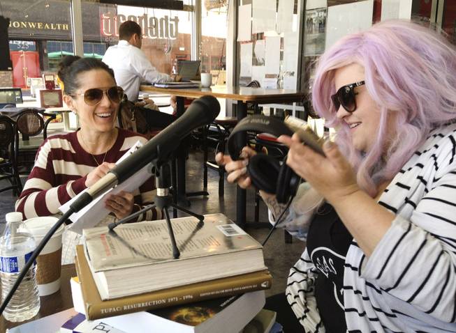 Daniella Capitano, left, Krissee Danger, right, on the radio for the Joe Downtown Show.