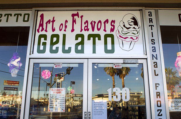 An exterior view of the Art Of Flavors gelato shop, 1616 Las Vegas Boulevard South, Sunday, Nov. 24, 2013. The shop features an assortment of unique gelato flavors including chocolate gelato infused with pasilla and red chiles. Sweet at the front, spicy in the back, its a complex treat that truly lives up to the new stores name.
