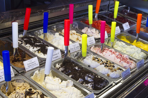 An assortment of gelatos are displayed at the Art Of Flavors gelato shop, 1616 Las Vegas Boulevard South, Sunday, Nov. 24, 2013.