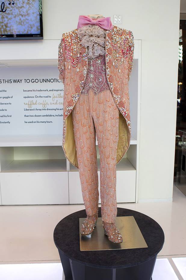 A costume worn by Liberace is displayed at "Too Much of a Good Thing Is Wonderful: Liberace and the Art of Costume" in the Cosmopolitan Monday, Nov. 25, 2013. The exhibit opened Monday and will run through Jan.1, 2014. Admission is free but any donations will benefit the Liberace Foundations scholarship fund.