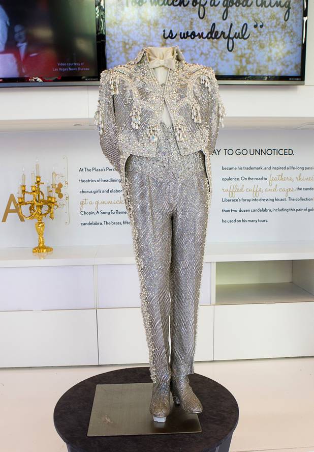 A costume worn by Liberace is displayed at "Too Much of a Good Thing Is Wonderful: Liberace and the Art of Costume" in the Cosmopolitan Monday, Nov. 25, 2013. The exhibit opened Monday and will run through Jan.1, 2014. Admission is free but any donations will benefit the Liberace Foundations scholarship fund.