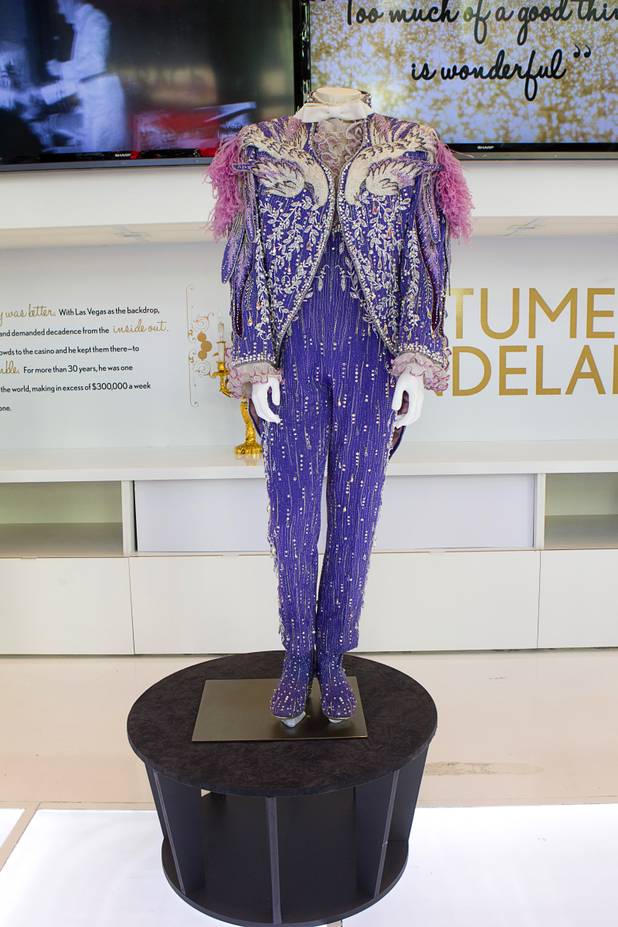 A costume worn by Liberace is displayed at "Too Much of a Good Thing Is Wonderful: Liberace and the Art of Costume" in the Cosmopolitan Monday, Nov. 25, 2013. The exhibit opened Monday and will run through Jan.1, 2014. Admission is free but any donations will benefit the Liberace Foundations scholarship fund.
