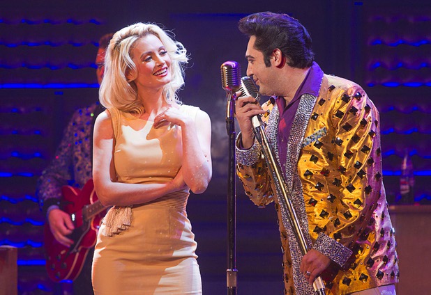 Holly Madison performs with Justin Shandor during a guest performance in "Million Dollar Quartet" at Harrah's Wednesday, Dec. 4, 2013.  Shandor performs as Elvis Presley in the show.
