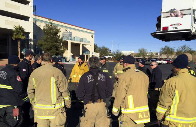 The North Las Vegas Fire Department gathers during training exercises at the Fiesta Casino parking garage Monday morning, Dec. 9, 2013.