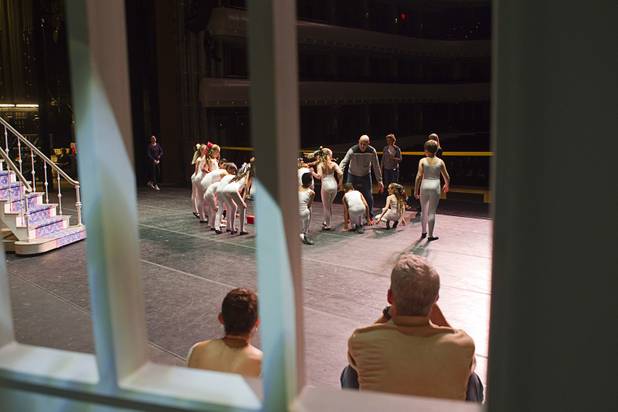 James Canfield, artistic director for Nevada Ballet Theater, gives instruction to party scene girls and boys for Nevada Ballet Theater’s “The Nutcracker” at the Smith Center for the Performing Arts on Wednesday, Dec. 11, 2013. The annual performance opens Saturday and runs through Dec. 22.
