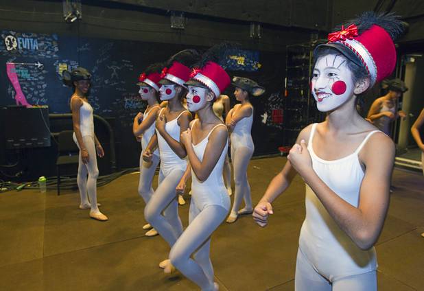 Toy soldiers practice moves backstage during rehearsal for Nevada Ballet Theater’s “The Nutcracker” at the Smith Center for the Performing Arts on Wednesday, Dec. 11, 2013. The annual performance opens Saturday and runs through Dec. 22.

