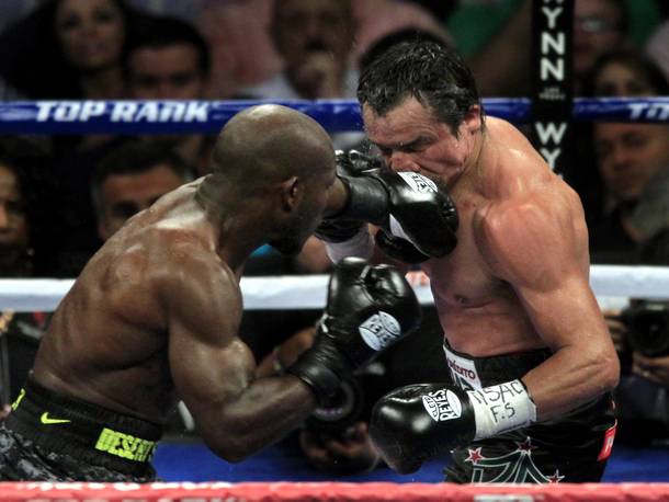 Timothy Bradley and a punch to the face of Juan Manuel Marquez during their recent fight on Oct.12, 2013. 