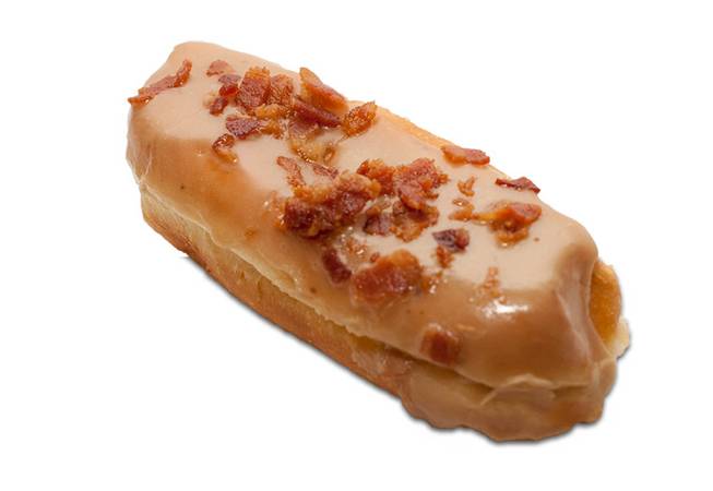 A maple bar topped with bacon at Pink Box Doughnuts in Henderson.