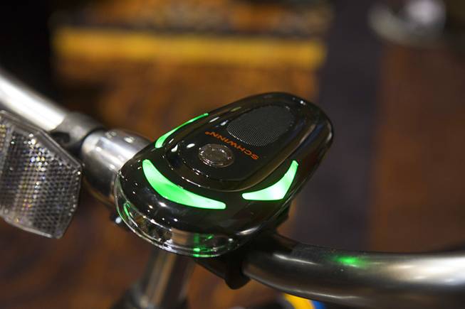 A Schwinn CycleNav is displayed on a bicycle during "CES Unveiled," a media preview event to the annual Consumer Electronics Show (CES), in Las Vegas, Jan. 5, 2014. The CycleNav links with a smartphone and gives visible and audio directions to the rider.