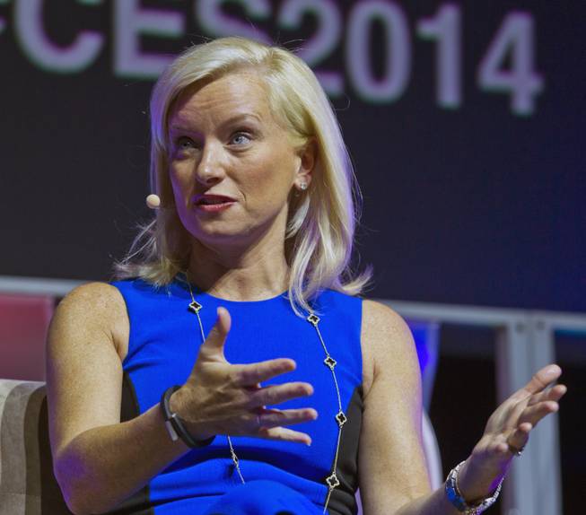 Carolyn Everson, VP of Global Marketing Solutions with Facebook, responds to a moderators question during a CES speaking event in the LVH Theatre on Wednesday, Jan. 8, 2014.