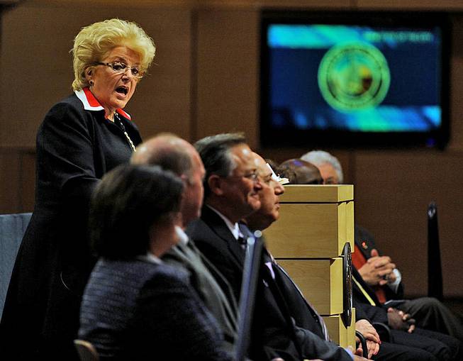 With City Council members seated before her, Las Vegas Mayor Carolyn Goodman speaks during the 2014 Las Vegas State of the City address at City Hall on Thursday evening, Jan. 9, 2014.