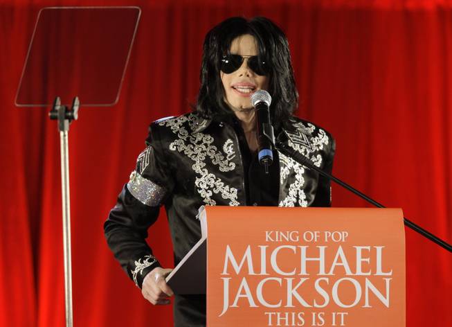 In this March 5, 2009, file photo, U.S. singer Michael Jackson speaks at a press conference at the London O2 Arena.
