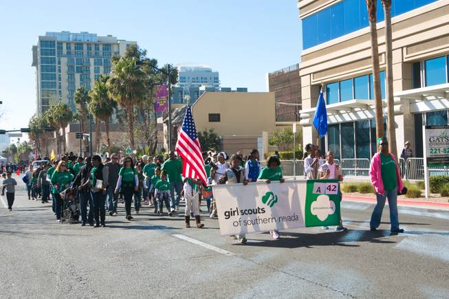 Members of the Girl Scouts of Southern Nevada march in the 32nd Annual Dr. Martin Luther King Jr. Parade, Monday Jan. 20, 2014.