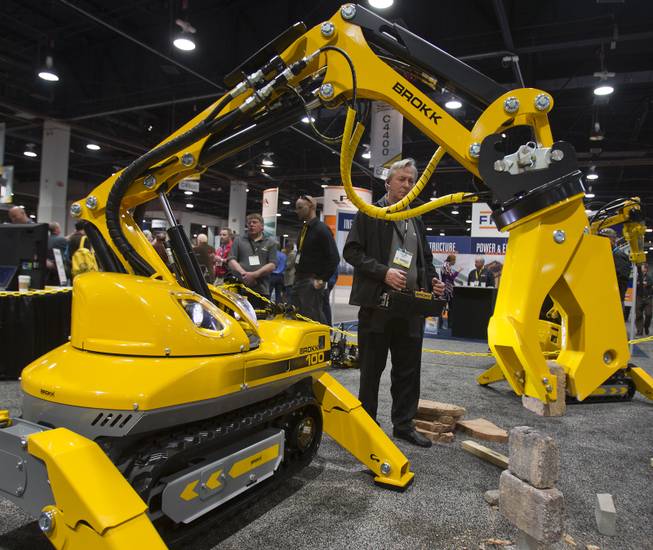 Ray Ippersiel operates a Brokk 100 which can be used for all types of demolition and is on display during the 40th anniversary of the World Of Concrete at the Las Vegas Convention Center on Wednesday, Jan. 22, 2014.