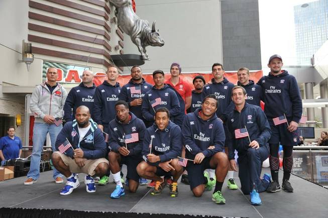 The USA Eagles rugby team outside Planet Hollywood on Wednesday, Jan. 22, 2014, in Las Vegas.