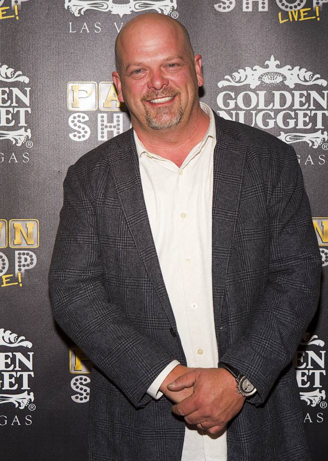 Rick Harrison poses on the red carpet after attending a performance of "Pawn Shop Live!" at the Golden Nugget Thursday, Jan. 30, 2014. The production show is a parody based on the story of Gold & Silver Pawn, home of the History Channel's Pawn Stars television series.