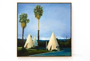 "Sleep in a Teepee," artwork by Suzanne Hackett-Morgan, is displayed at the Sahara West Library.