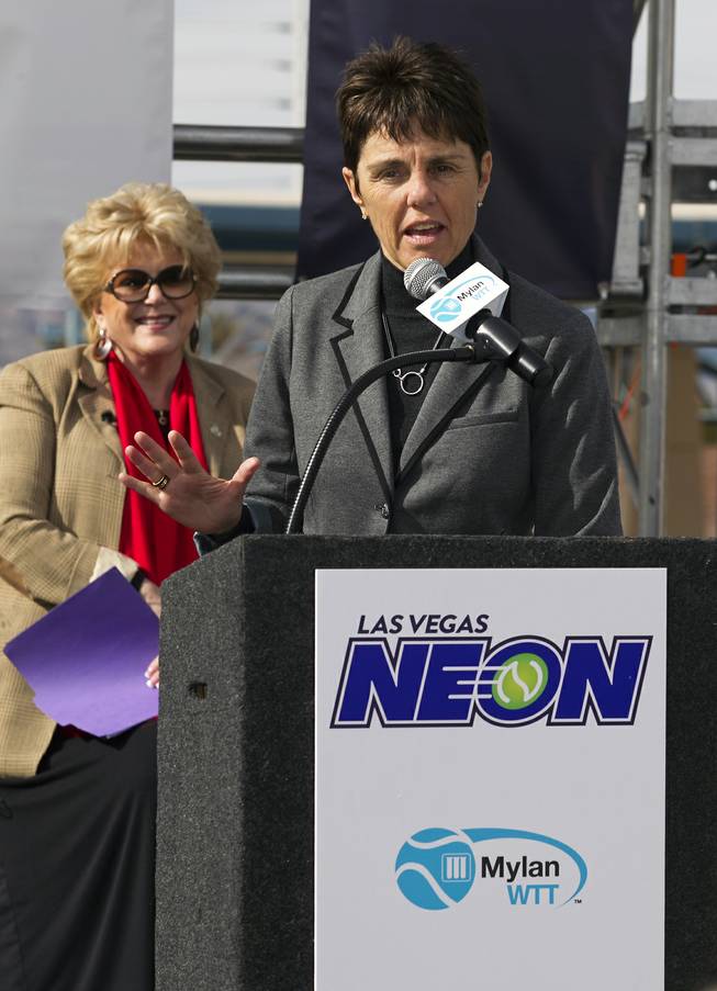Mylan World Team Tennis CEO/Commissioner Ilana Kloss speaks during a press conference at the Darling Tennis Center about the arrival of the Las Vegas Neon on Tuesday, Feb. 04, 2014.