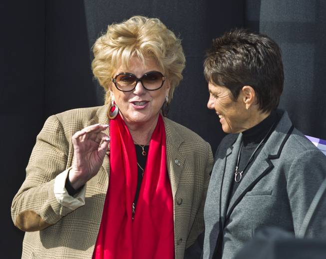 Las Vegas Mayor Carolyn G. Goodman chats with Mylan World Team Tennis CEO/Commissioner Ilana Kloss  during a press conference at the Darling Tennis Center about the arrival of the Las Vegas Neon on Tuesday, Feb. 04, 2014.