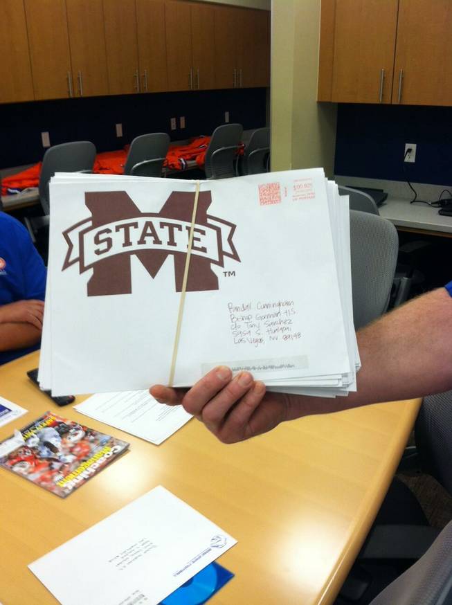 Recruiting letters for Bishop Gorman High's Randall Cunningham II from Mississippi State football in the spring of 2013.