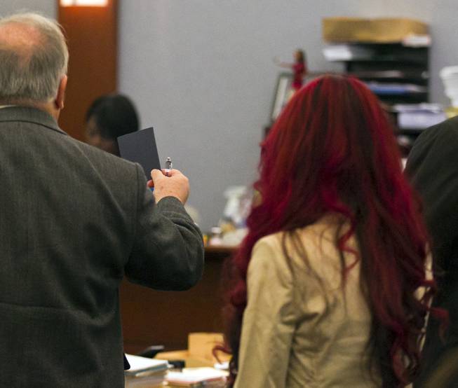 Attorney Tom Pitaro presents Gloria Lee's passport to Judge Joseph Sciscento during her court appearance on Wednesday, Feb. 05, 2014. Lee is accused of arson and animal cruelty in connection with a fire at her pet store, Prince and Princess Pet Boutique.