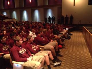 Faith Lutheran High football players during their championship ring ceremony Feb. 6, 2014.