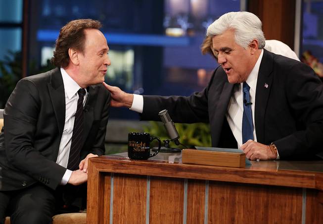 Billy Crystal and Jay Leno appear during the final taping of NBC's “The Tonight Show With Jay Leno" on Thursday, Feb. 6, 2014, in Burbank, Calif.