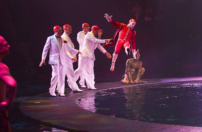 Damian Brodaczewski is thrown into the water during a performance of “Le Reve — The Dream” on Monday, Feb. 10, 2014, at Wynn Las Vegas.
