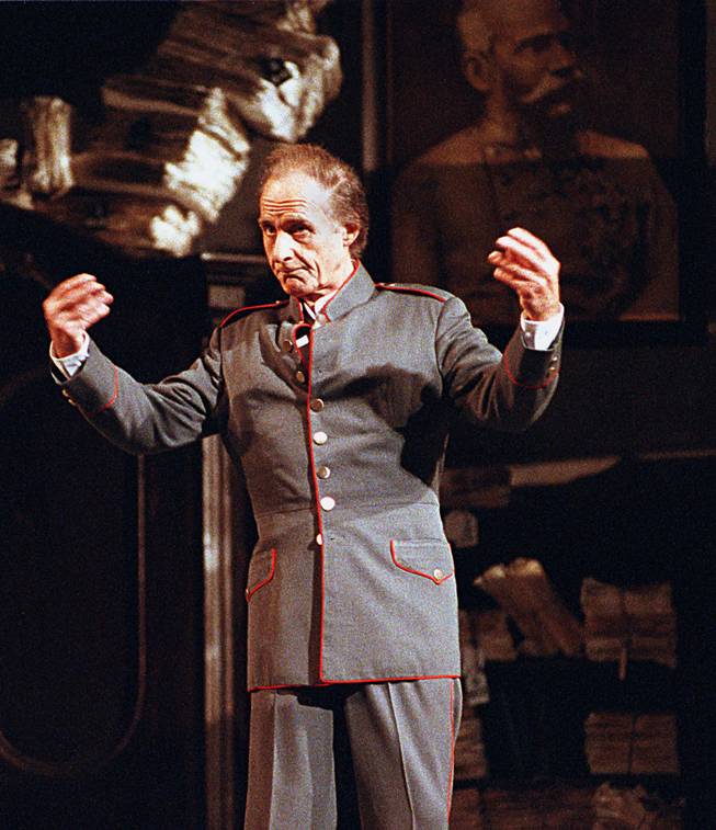Actor-comedian Sid Caesar appears in costume as Frosch the jailer during rehearsals for the New York Metropolitan Opera Company's production of "Die Fledermaus," Wednesday,  Dec. 28, 1988.  The Met will open its 1988-89 season with the opera on Dec. 30.  