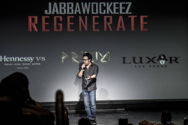 Kevin Tancharoen addresses the audience at Jabbawockeez’s premiere of “Regenerate” ...