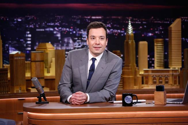 In this photo provided by NBC, Jimmy Fallon appears during his "The Tonight Show" debut on Monday, Feb. 17, 2014, in New York. Fallon departed from the network's “Late Night” on Feb. 7, 2014, after five years as host, and is now the host of “The Tonight Show,” replacing Jay Leno after 22 years.