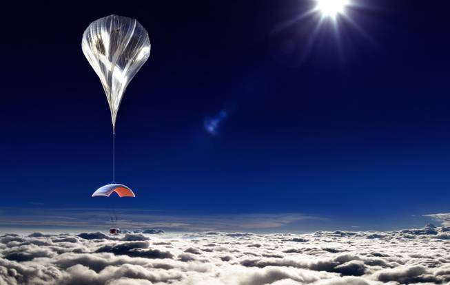 This artist's rendering provided by World View Enterprises on Tuesday, Oct. 22, 2013 shows their design for a capsule lifted by a high-altitude balloon up 19 miles into the air for tourists. Company CEO Jane Poynter said people would pay $75,000 to spend a couple hours looking down at the curve of the Earth.