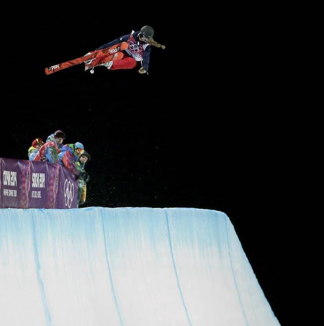 Gold medalist Maddie Bowman of the United States catches air in her first run in the finals of the women's ski halfpipe at the Rosa Khutor Extreme Park, at the 2014 Winter Olympics, Thursday, Feb. 20, 2014, in Krasnaya Polyana, Russia. 