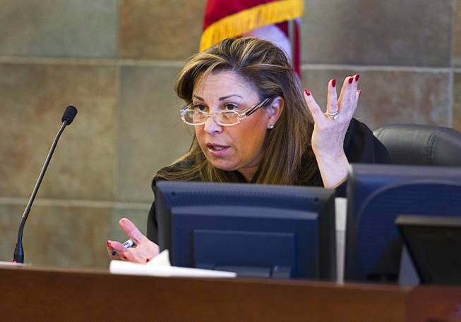 Judge Abbi Silver presides over a trial for Armando Vergara-Martinez at the Clark County Regional Justice Center Tuesday, Feb. 25, 2014. Martinez is accused of attacking Maria Gomez with a machete in the parking lot of a North Las Vegas convenience store in 2012.