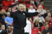 Colorado State head coach Larry Eustachy yells to his players during their Mountain West Conference game Wednesday, Feb. 26, 2014 at the Thomas & Mack Center. UNLV won 78-70.