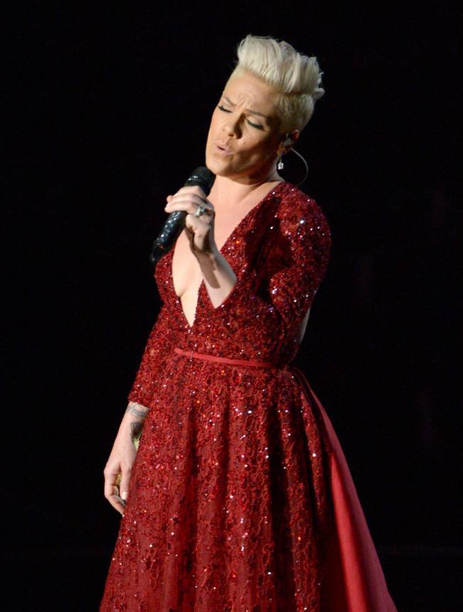 Pink performs on stage during the Oscars at the Dolby Theatre on Sunday, March 2, 2014, in Los Angeles.  (Photo by John Shearer/Invision/AP)