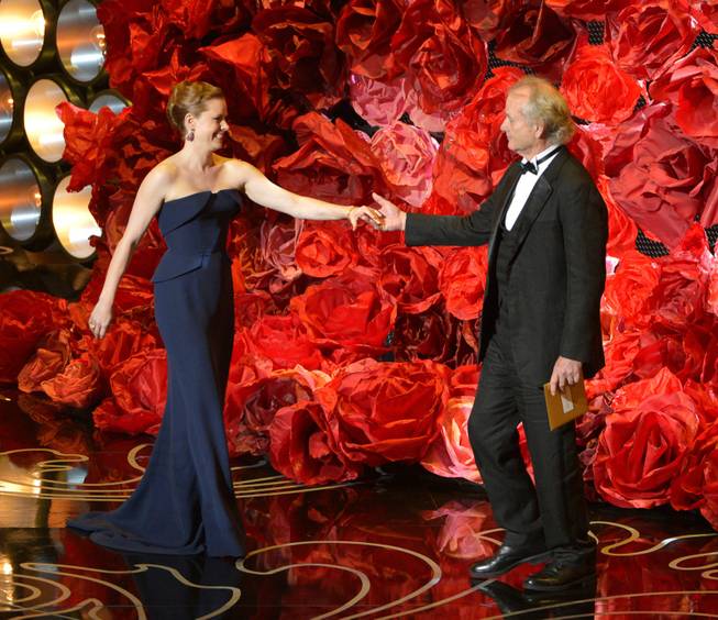 Amy Adams, left, and Bill Murray walk on stage during the Oscars at the Dolby Theatre on Sunday, March 2, 2014, in Los Angeles.  (Photo by John Shearer/Invision/AP)