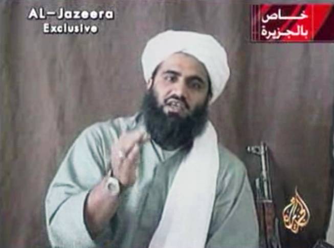 This image made from video provided by by Al-Jazeera shows Sulaiman Abu Ghaith, Osama bin Laden's son-in-law and spokesman. 