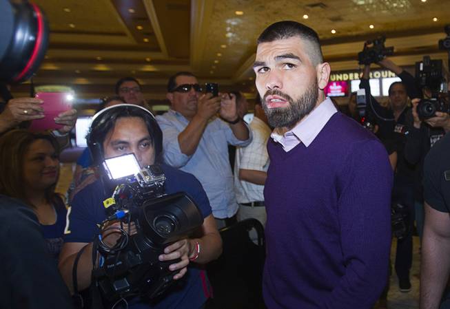 Light middleweight boxers Alfredo Angulo of Mexico arrives at the MGM Grand Tuesday, March 4, 2014. Angulo will take on Canelo Alvarez, also of Mexico, in a non-title, 12-round fight at the MGM Grand Garden Arena on Saturday.
